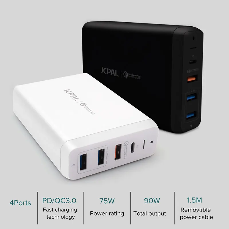 Зарядное устройство JCPAL Type C PD 60 Вт 20 в/3 А настольное зарядное для ноутбука USB