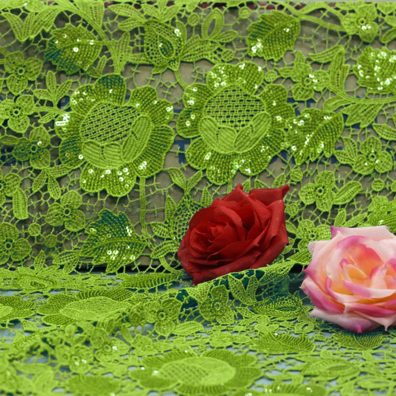 

Lemon green Hjgh quality Polyester Printting guipure lace fabric African guipure fabric chemical lace for wedding and party