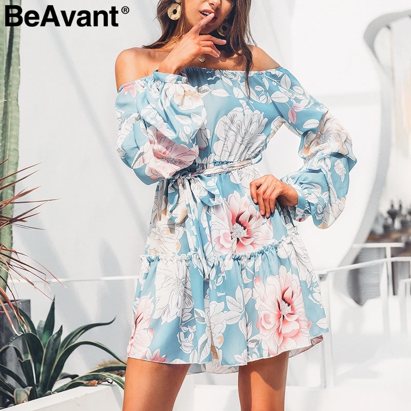 Женское летнее платье с цветочным принтом BeAvant синее элегантное открытыми