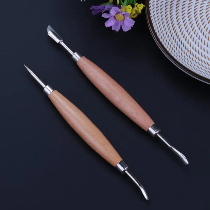 2 шт. деревянной ручкой керамика Скульптура инструменты Нержавеющая сталь Shaper
