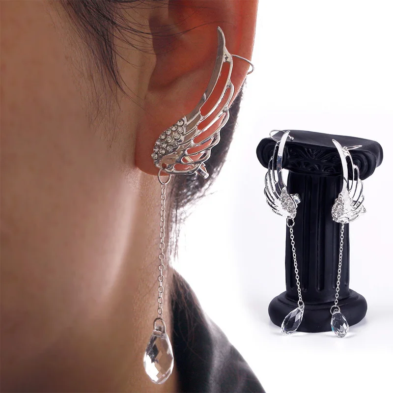 1 пара полые серьги в виде крыльев ангела кисточки стразы длинные ювелирные