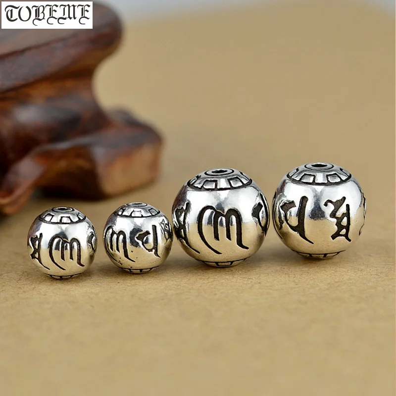 NEW! 925 Silver Tibetan OM Mani Padme Hum Beads Pure Silver Buddhist Words Beads Real Silver Tibetan Six Proverb Jewelry Beads