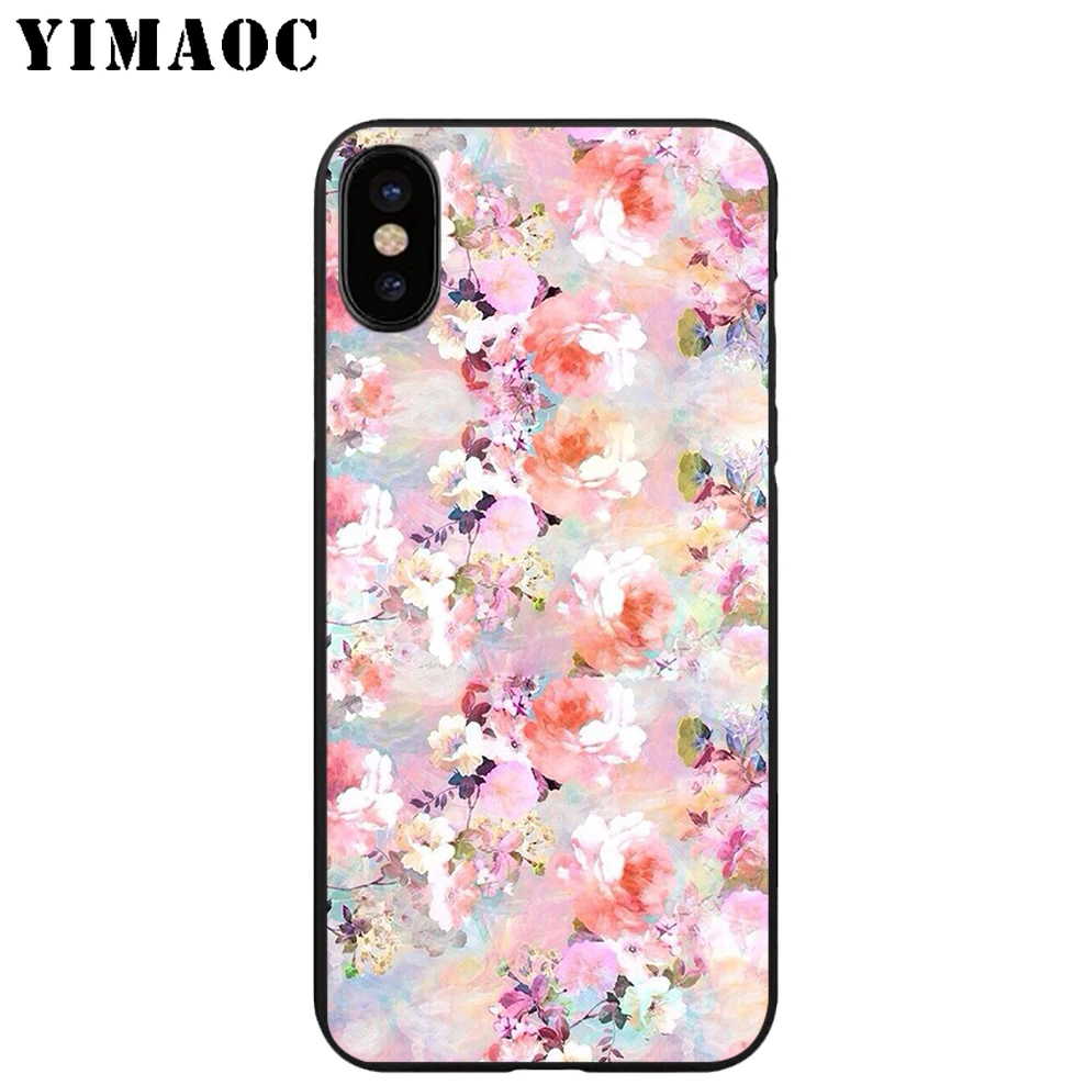 YIMAOC Вишневый цветок Мягкий ТПУ Черный силиконовый чехол для iPhone X или 10 8 7 6 6S Plus 5 5S
