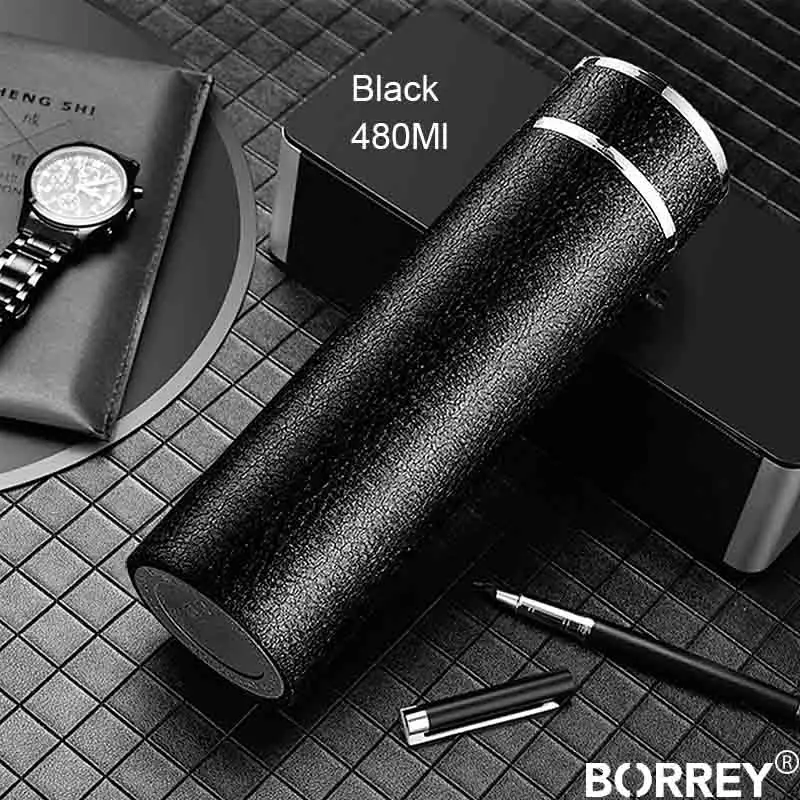 Black BORREY термос кофейная бутылка из нержавеющей стали вакуумные термосы вакуумные кофейный термос изолированный термос чайная бутылка с чайным фильтром - Цвет: Black