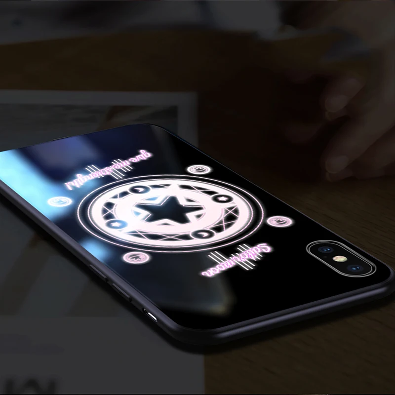 EKIND Сейлор Мун закаленное стекло чехол для iPhone X XS XSMAX Led логотип флэш-стекло чехол для iPhone защитный чехол для телефона
