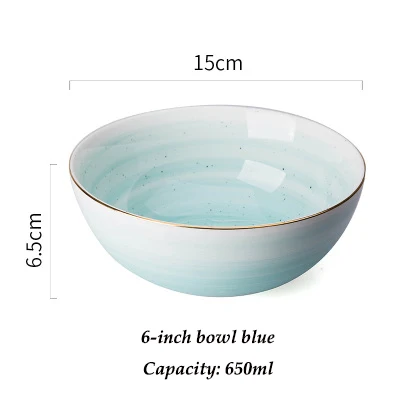 6-inch bowl blue Европейский стиль, французский стиль, Золотая оправа, керамическая тарелка, рыбные блюда для бифштекса, западное блюдо, десертная тарелка, миска для риса, Phnom Penh, серия - Цвет: 6-inch bowl blue