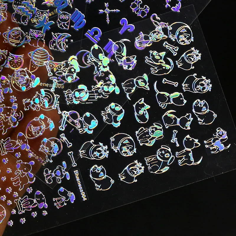 Blueness 12 шт./компл. роза цветок лазерная наклейка для ногтей Бабочка животный