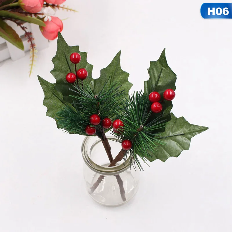 17449H06 1PCS 1 шт., искусственный цветок, красная жемчужная тычинка, ягоды, ветка для свадьбы, Рождественское украшение, сделай сам, День Святого Валентина, Подарочная коробка, цветок для рукоделия - Цвет: 17449H06 1PCS