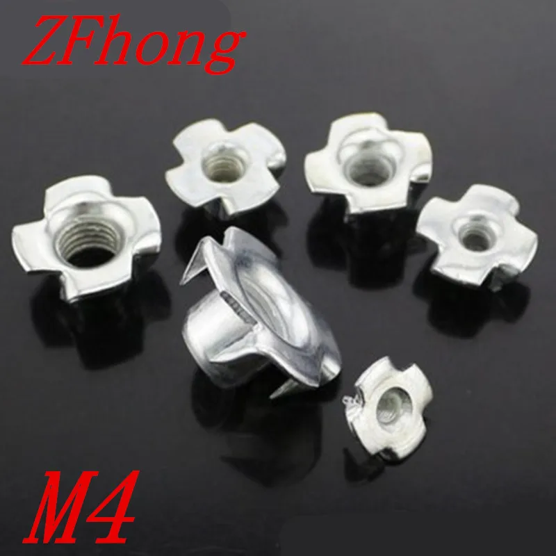 

500Pcs M4 steel with zinc four Pronged Tee Nuts Captive Blind Inserts For Wood Furniture