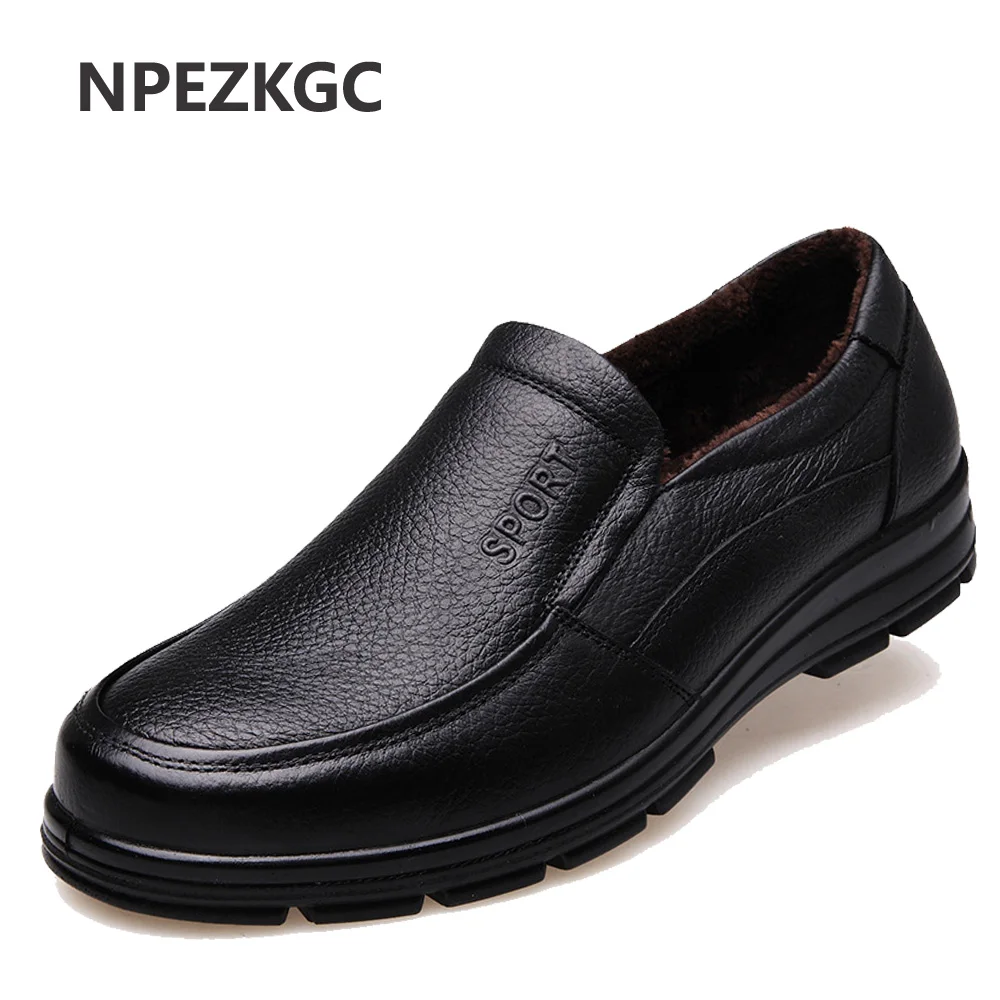 NPEZKGC 2020 Новая повседневная обувь из коровьей кожи зимние мужские лоферы без