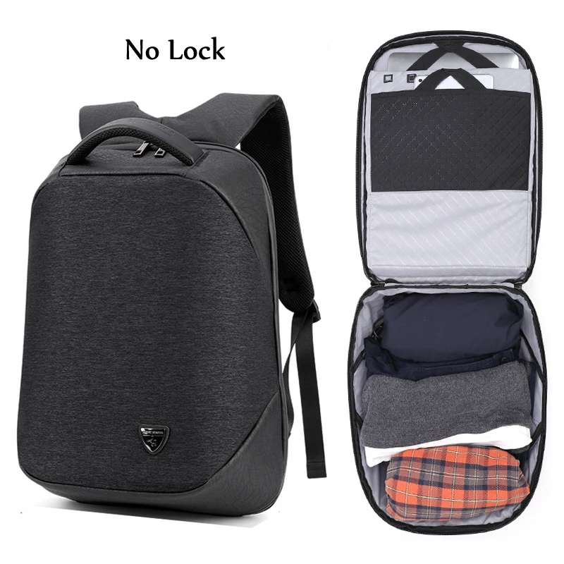 no lock black Арктический Хантер Анти-кражи Водонепроницаемый USB Для мужчин 15,6 дюймов рюкзак для ноутбука с таможенный замок TSA Тетрадь мужская сумка через плечо - Цвет: no lock black