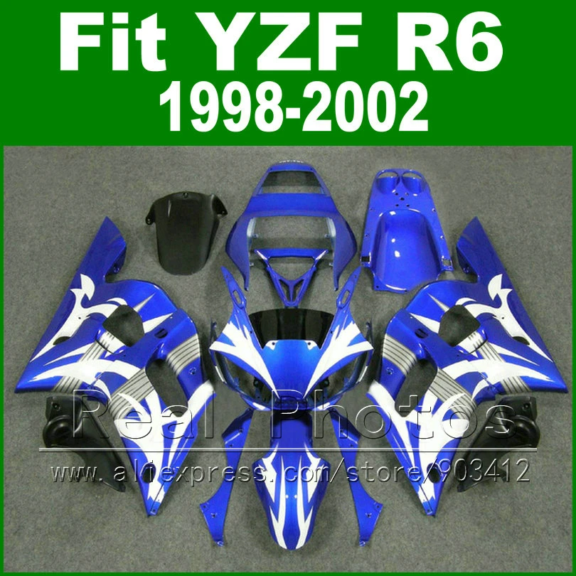 Пластиковые детали для YAMAHA R6 наборы обтекателей 1998 2000 2001 2002 синий с белым YZF