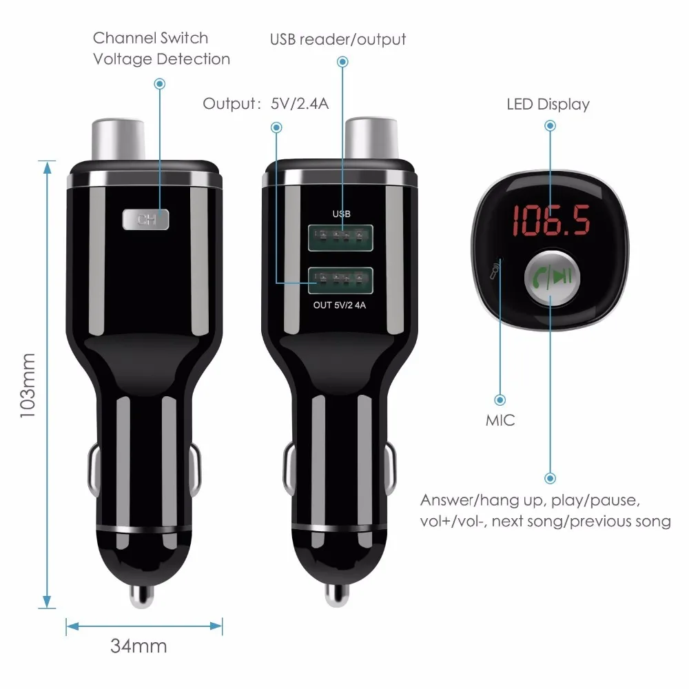 Nulaxy Hands free автомобильный комплект Bluetooth FM передатчик Беспроводной Автомобильный