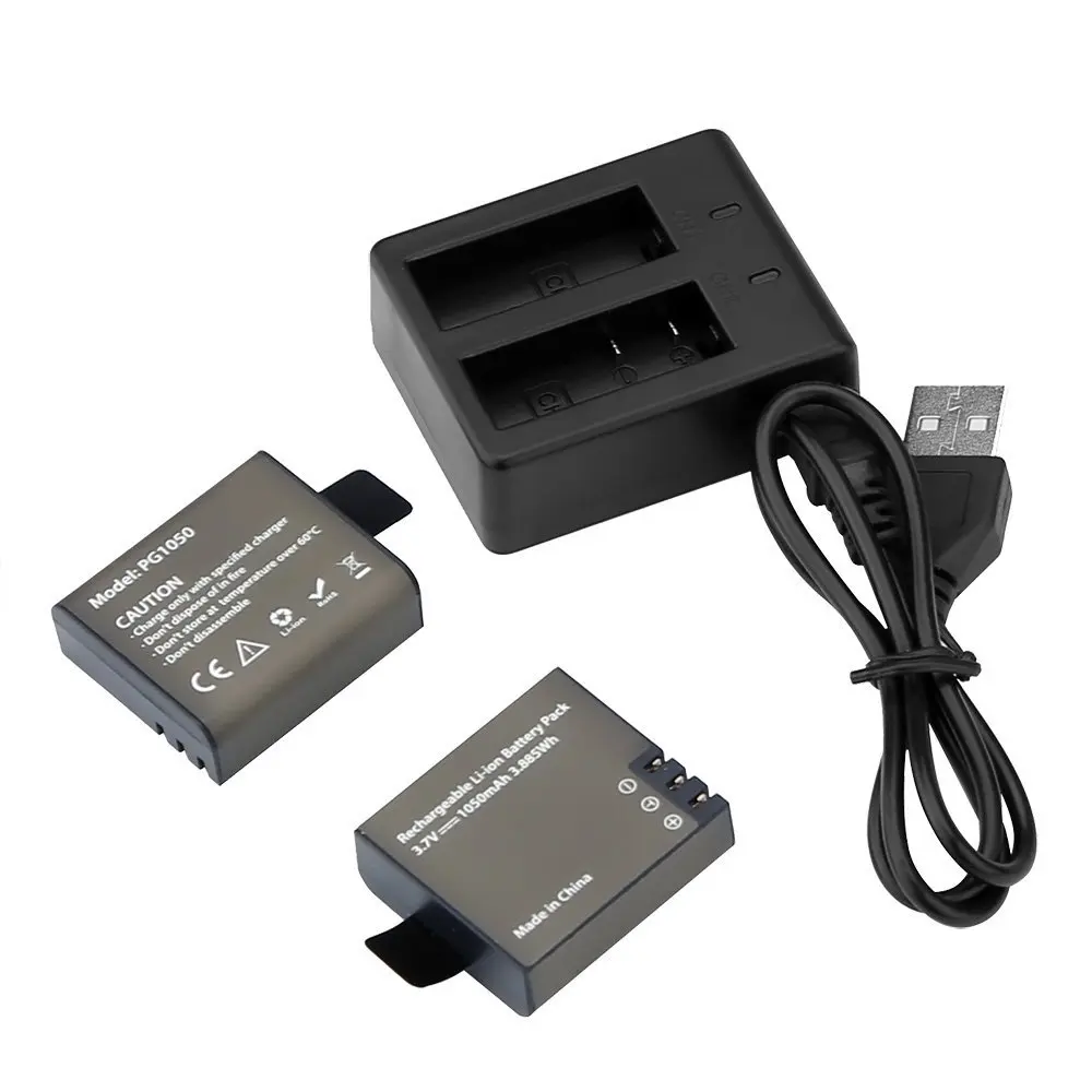 Аккумулятор для экшн-камеры AKASO 2x1050 mAh с двойным зарядным устройством USB камеры