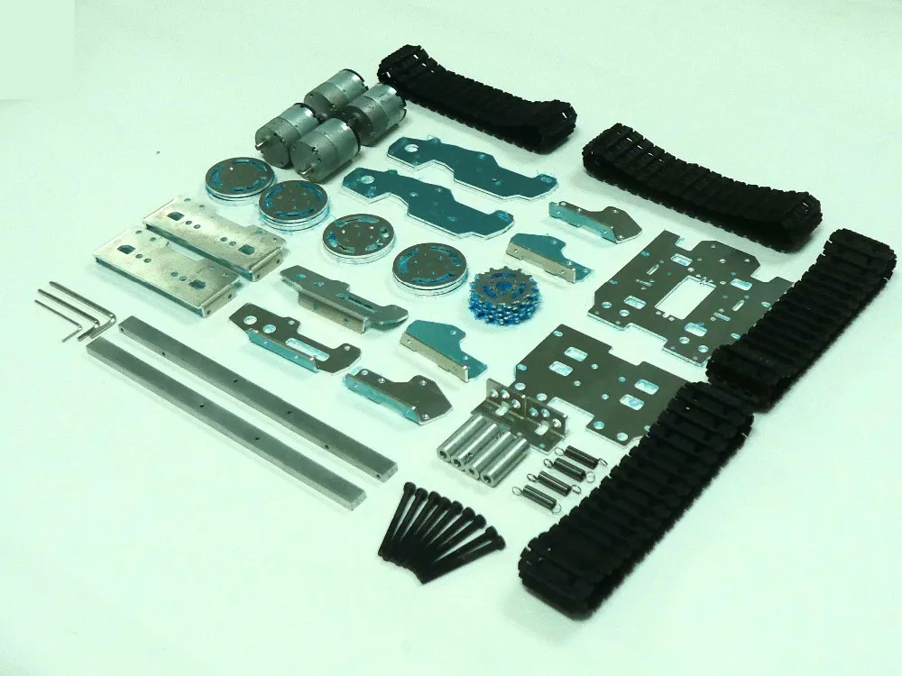 

Damping Balance Tank Chassis RC Tank Truck Robot Chassis Arduino Car 393mm*206mm*84mm CNC Alloy body+4 Plastic tracks + 4 Motors