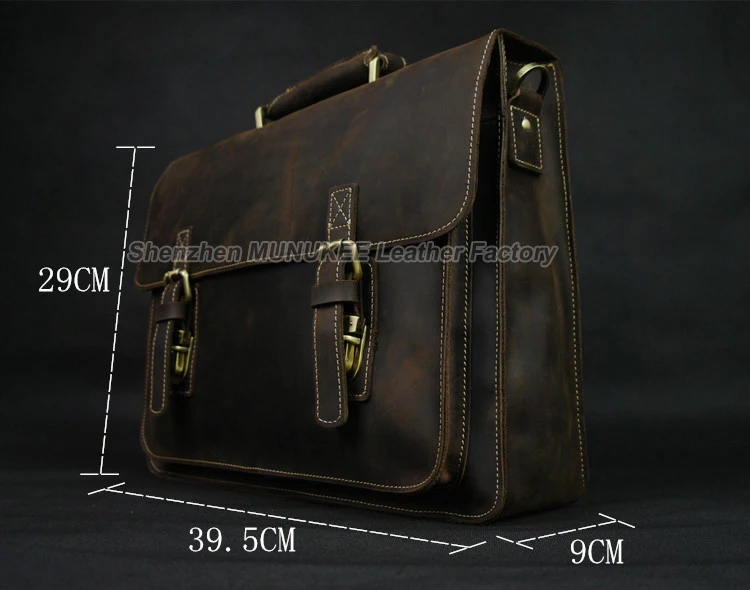 Vintage Crazy Horse Genuine Leather Briefcase Men Briefcase Leather Business Briefcase male Tote 14