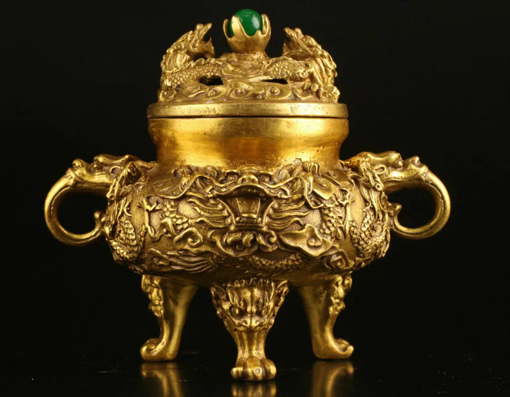 Китайский дракон из латуни курильница с крышкой бусин и нефрита xuan de
