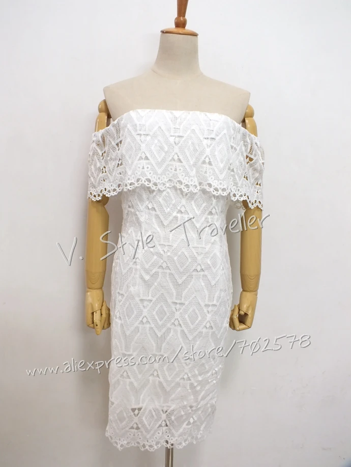 Сексуальное Белое Кружевное платье с открытыми плечами женское Повседневное
