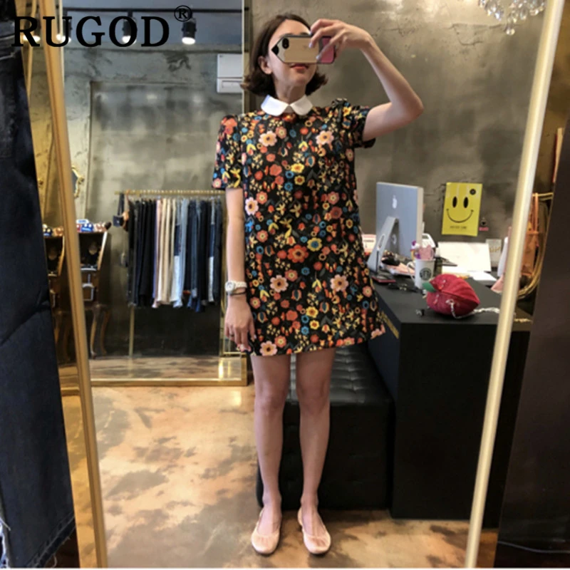 RUGOD/женское прямое платье с цветочным принтом модное женское мини воротником
