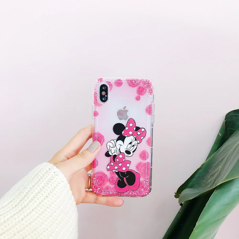 Netarlier Air Cushion TPU Case For iPhone X Lovely Mickey Minnie Mouse Winnie Bear Stitch Gradient Color Soft Cover |