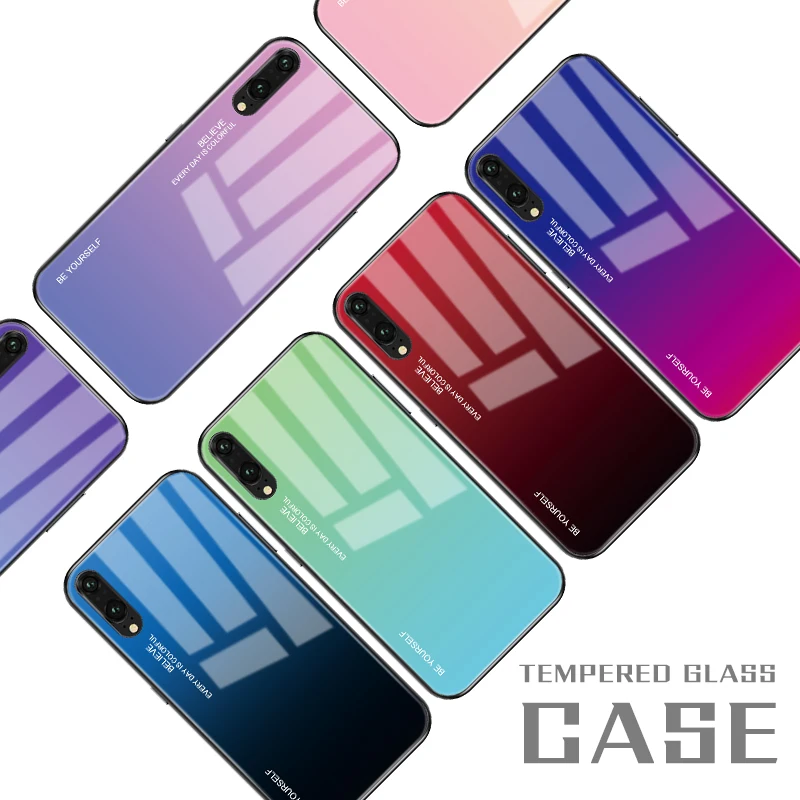 OUTMIX градиент закаленное стекло чехол для телефона huawei коврики 20 10 P20 Pro Lite Nova 3i 2i 3 3E
