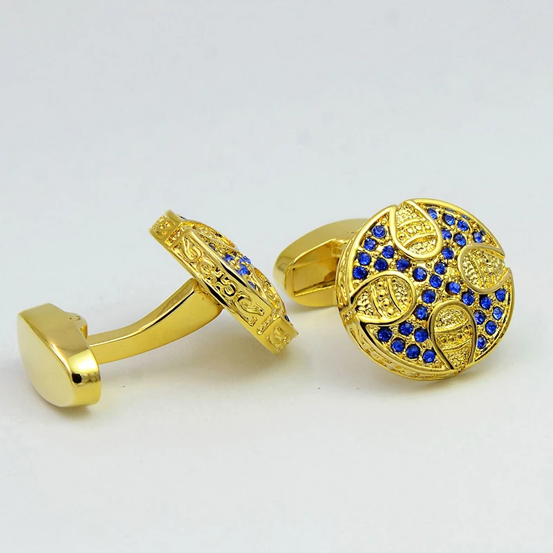 Роскошные цвета: золотистый синий со стразами запонки Изысканный КИТ сзади