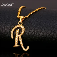 initial r letter pendants necklaces womenmen gift cubic zirconia alphabet jewelry goldsilver color necklace p1688