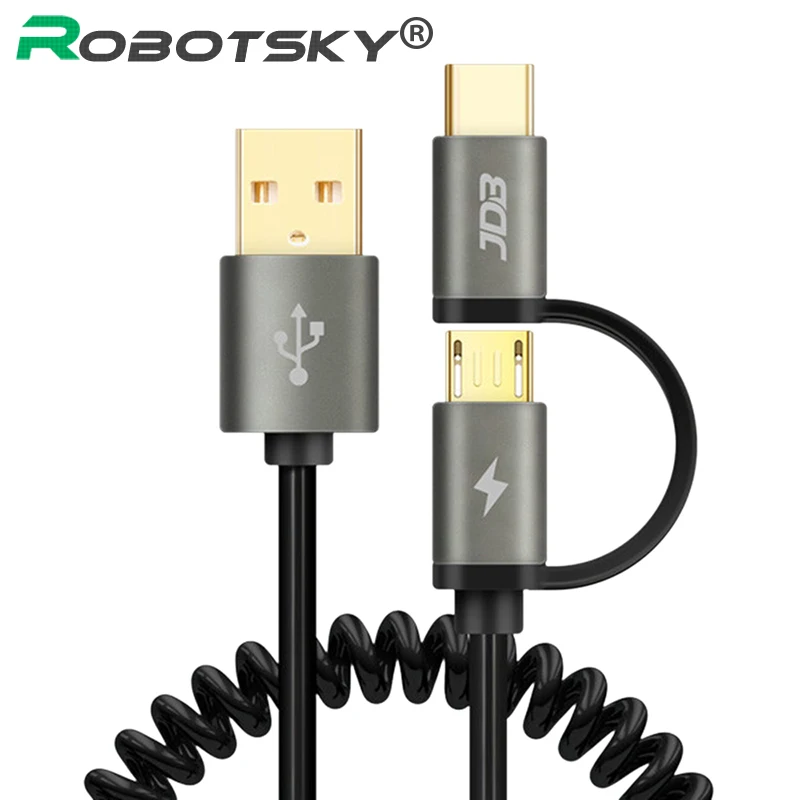 2 в 1 кабель для передачи данных USB портативный Весна с разъемом Micro Type C Мобильный
