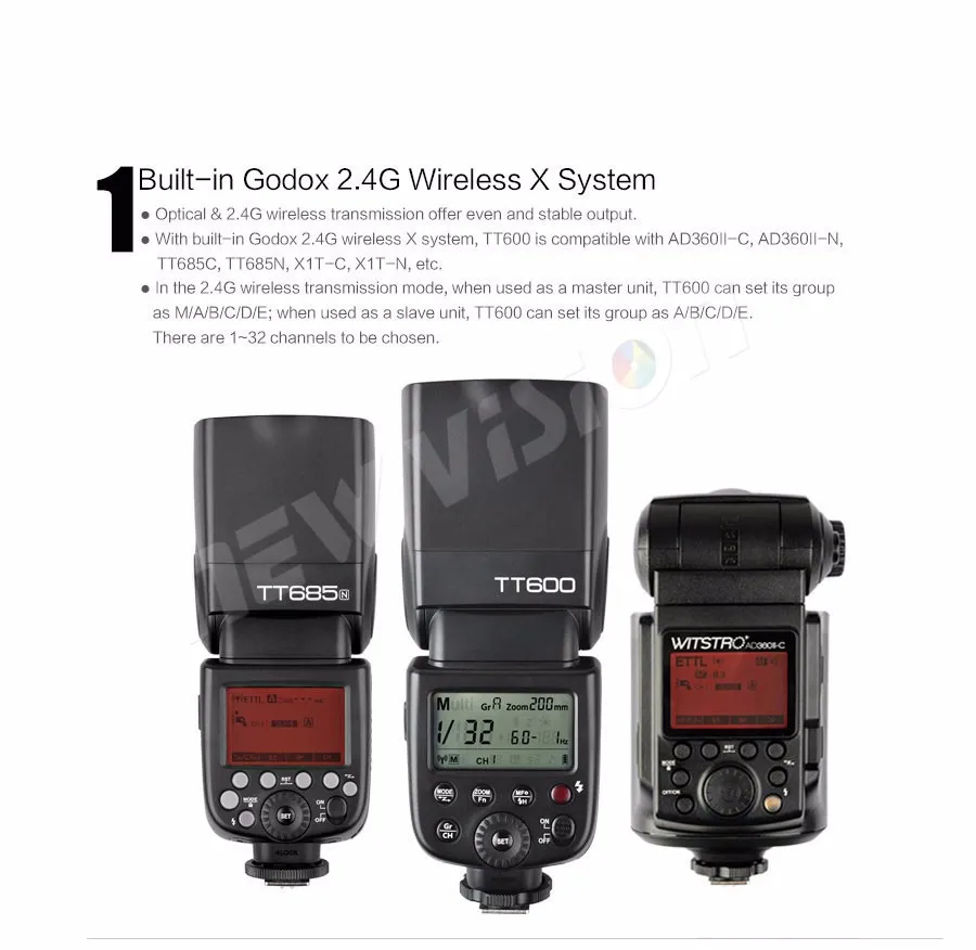 2x Godox TT600 Беспроводная вспышка камеры 2,4g с передатчиком x1t-n для Nikon D3200 D3300 D5300 D7200 D750 D90 подарок комплект