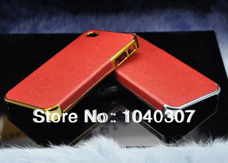 Luxury Gold/Silver Chrome Leather Case For iPhone 4 4S 4G Back Cover with PU Skin Electroplating process case Free Shipping |