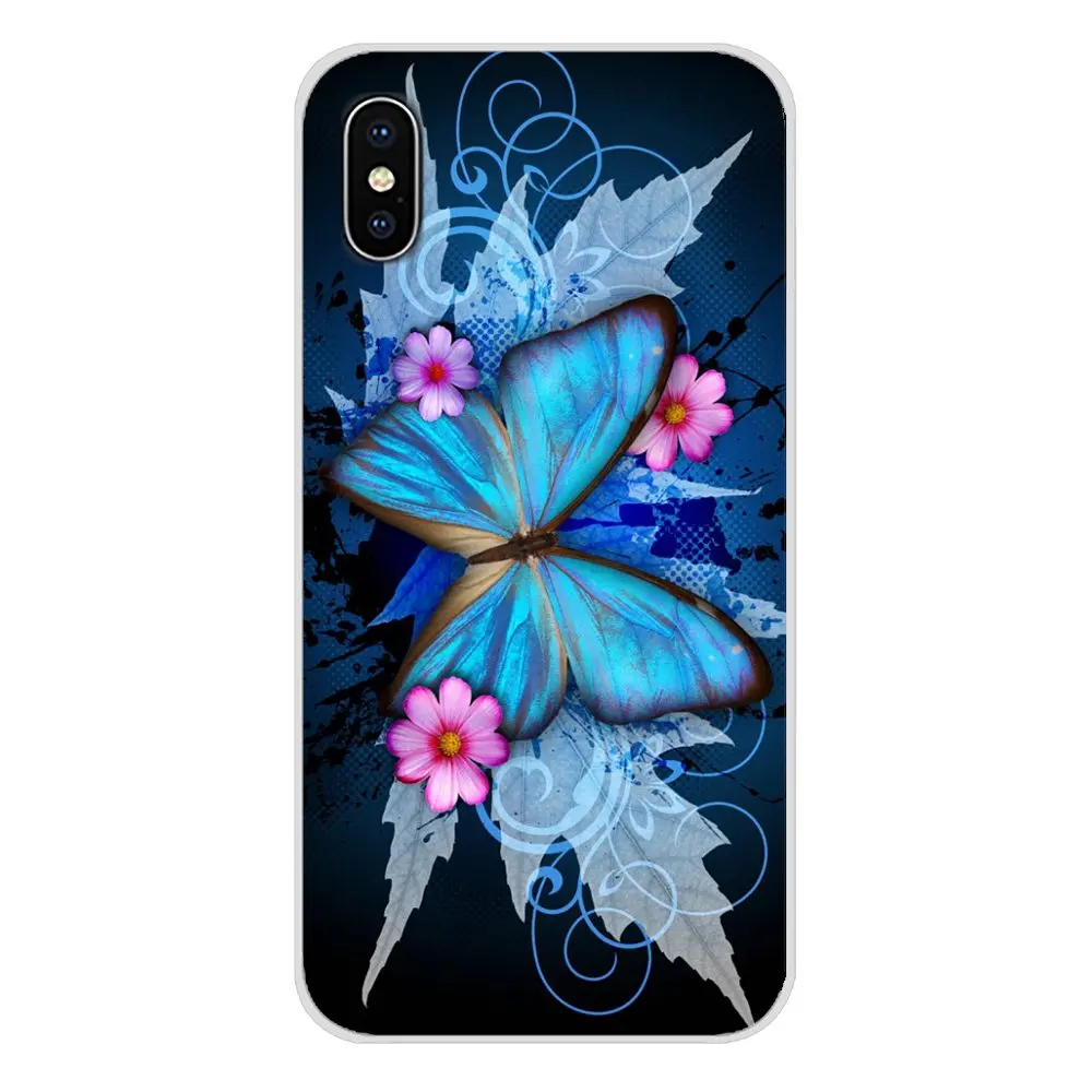Аксессуары Чехлы для телефона красивые Синие Бабочки Apple iPhone X XR XS MAX 4 4S 5 5S 5C SE 6 6S 7 8