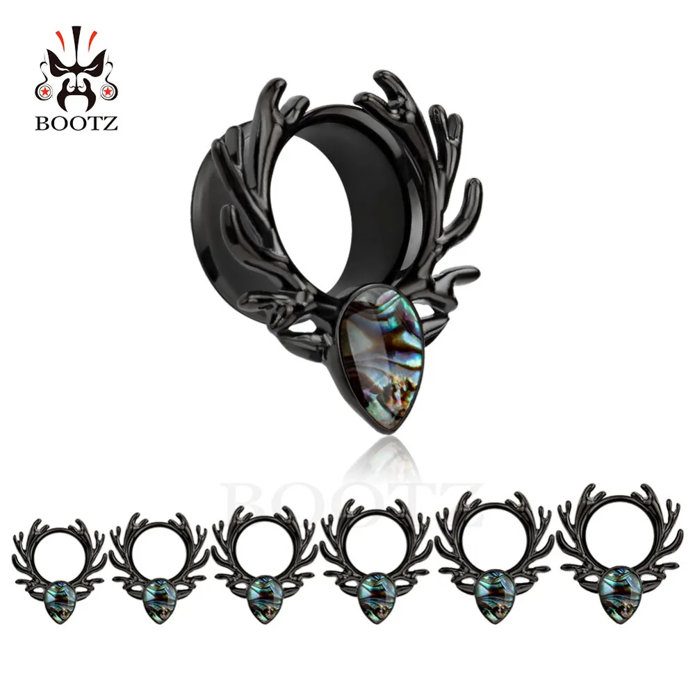 KUBOOZ, 2 шт., пирсинг для ушей, Ювелирное кольцо, подрамник, пробки, туннель, олень, логотип, корпус из нержавеющей стали, серебряные, черные серьги, расширитель