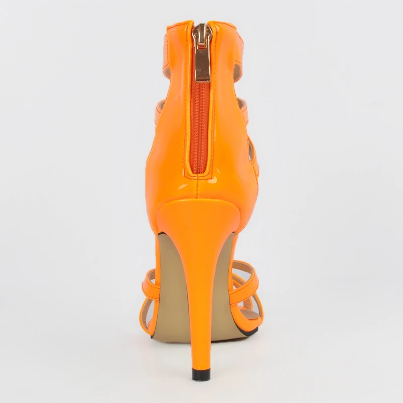 

Orange Pu Patent Leather T-Strap Summer Shoes Women Sandal Super High Heels Open Toe Runway Shoes Rihanna Sandals Ladies