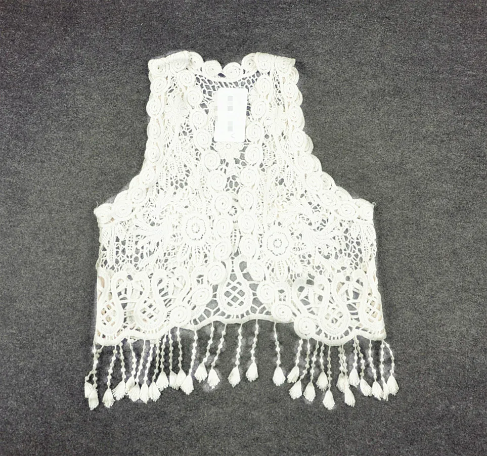 Детский хлопковый джокер в стиле ретро ажурный жилет с бахромой для девочек