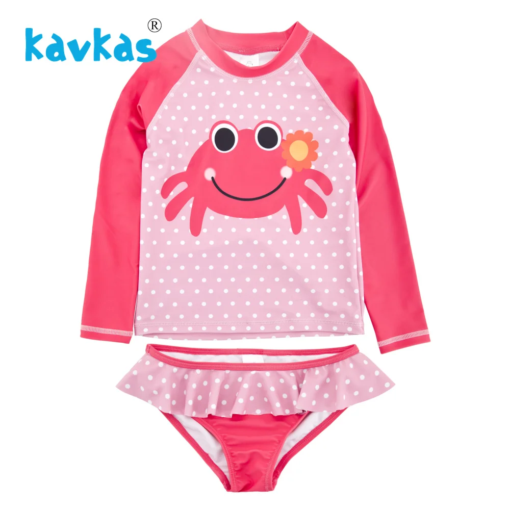 Kavkas/детская одежда для девочек Двойка набор для купания; сезон лето детская одежда для купания для девочек, краб принтованный купальник Infantil Falbala Гидромайки набор