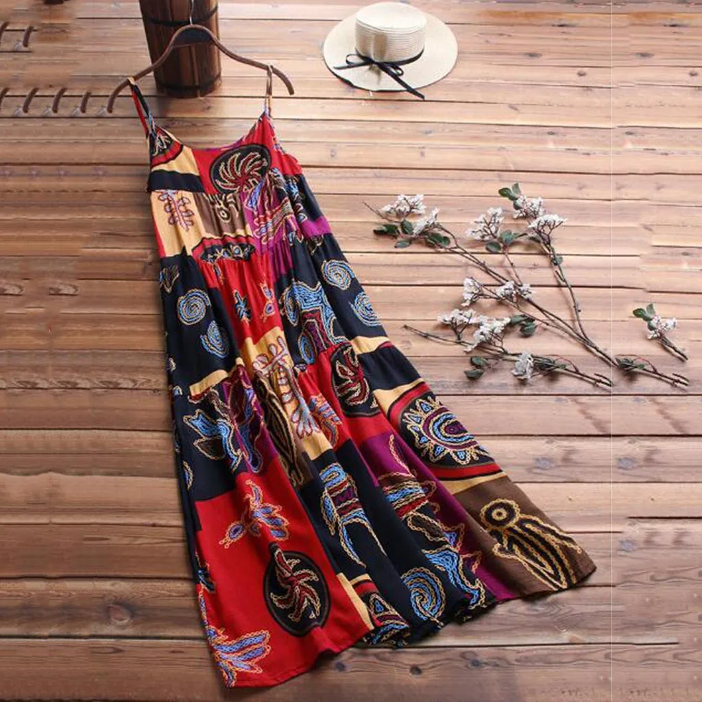 Для женщин Повседневное длинные пляжные макси Вечерние Boho Цветочный принт