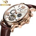BINSSAW Tourbillon Автоматическая Механические Для мужчин часы оригинальные модные Элитный бренд кожа Бизнес часы Relógio Masculino