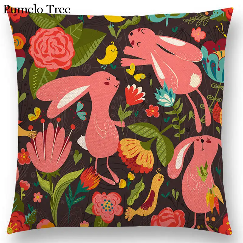 Наволочка для дивана с красивым цветком листом деревьями пером КАКТУСОМ