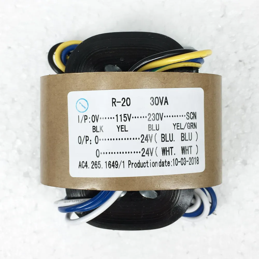 30VA 2X24V 0.63A 2*9 V/2*12 V/2*15 V/2*18 V R сердечник трансформатора 115-230V вход 30VA 2*15V 1A/2*18 V 0.83A с экранированный выход для усилителя мощности - Цвет: 30VA 2X24V 0.63A