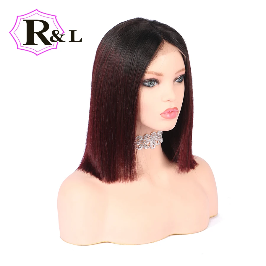RULINDA T1B/Бургундия 13*4 парики из натуральных волос с фронтальной кружевной отделкой