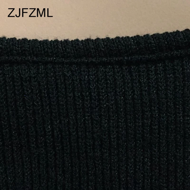 ZJFZML Women Sweater Dress Sexy Off Shoulder Midi Bandage Winter Kintted Full Sleeve Lace Up Slim Causal Club Vestidos | Женская одежда