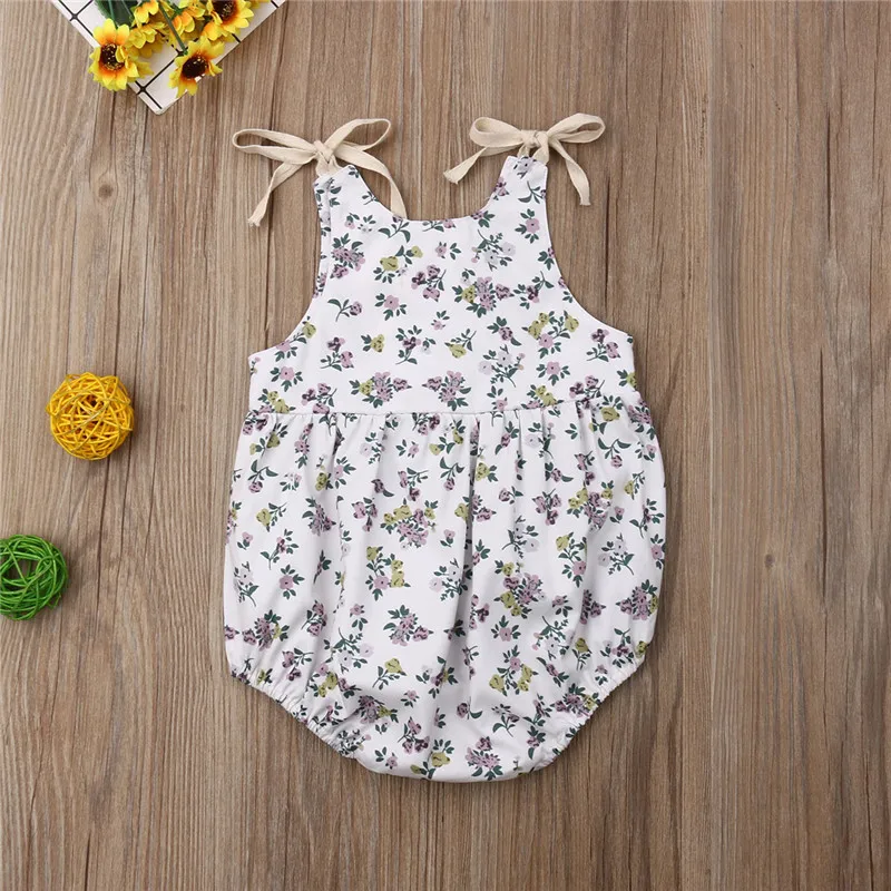 

2019 Newborn Kid Baby Girl Floral Sleeveless Bodysuit Jumpsuit Strap Lace Up One Pieces Outfits Sunsuit Summer