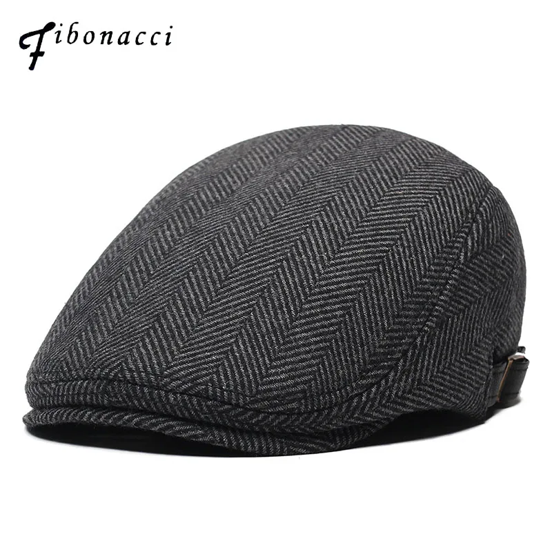 

Fibonacci Wool Nylon Men's Newsboy Caps Middle Aged Old Age Cabbie Ivy Striped Beret Dad Hats for Men Flat Caps