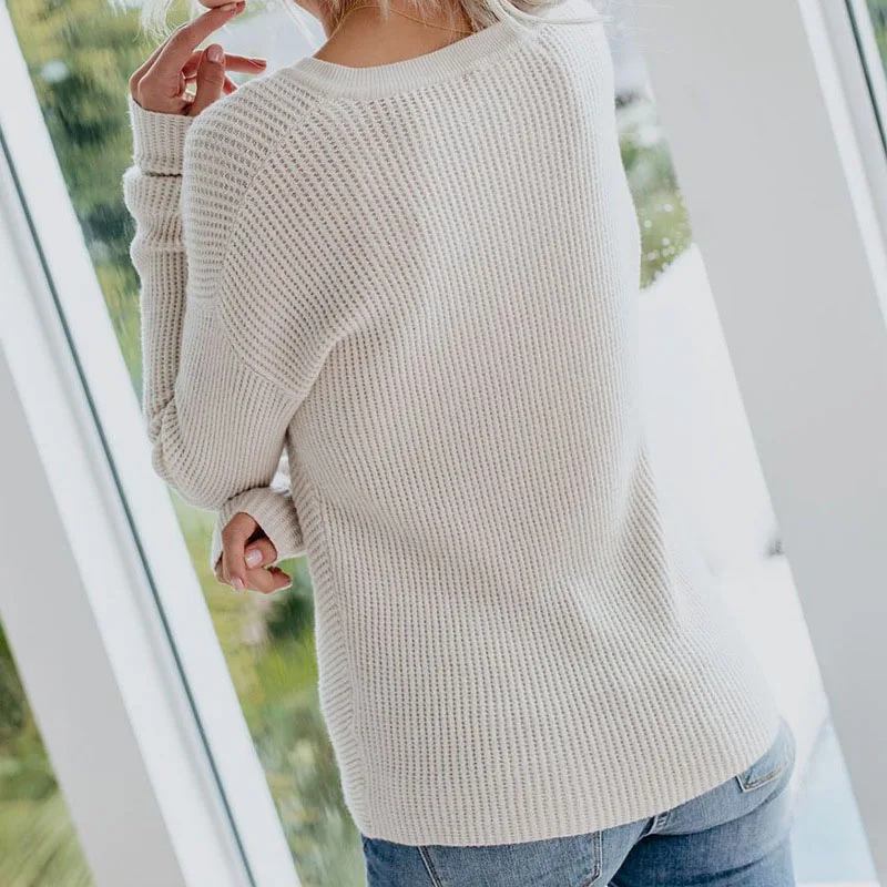 

White/Red Knot Knitted Pullover Sweater Women Fall 2019 Winter Office Lady Design Basic Base Jumpers Knitwear Sweaters Tops