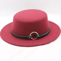 newly british style retro flat brim fedora hat autumn winter vintage wool cap with belt and ring unisex women men solid flat cap