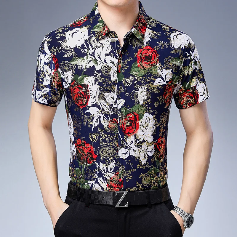 Новое поступление летняя мужская рубашка с цветочным принтом повседневная