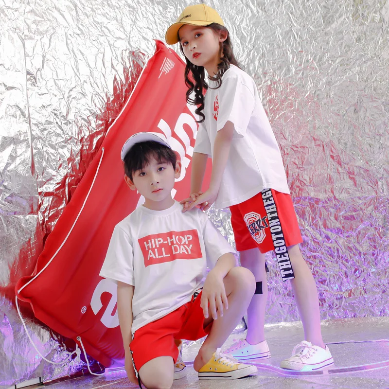 Детская одежда в стиле хип хоп Красная футболка Топ повседневные шорты для
