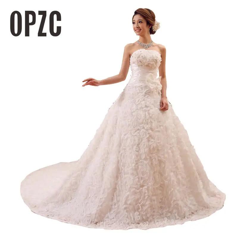 Свадебные Dresses2017 Романтический корсет Белый развертки кисти длинным шлейфом с