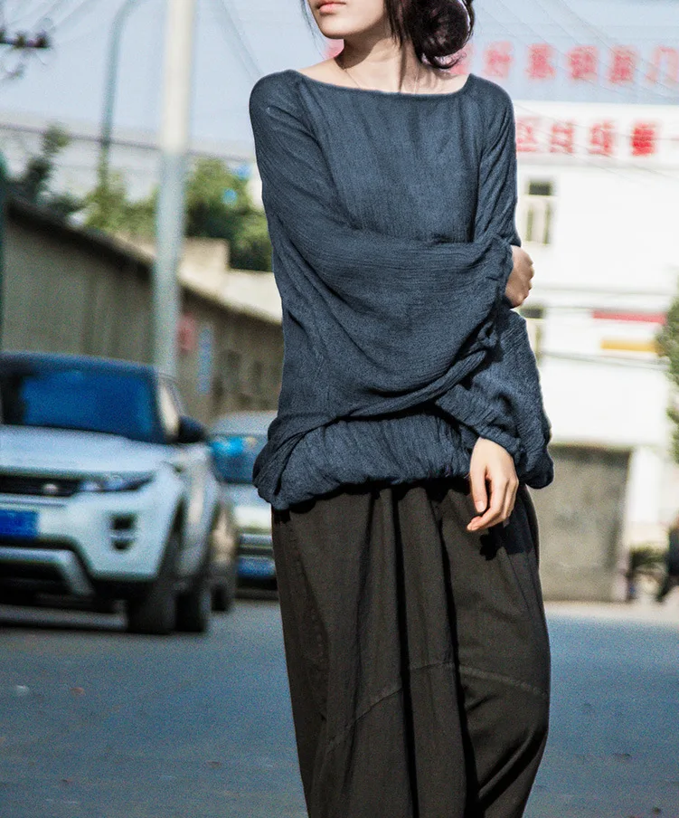 Рубашка женская хлопковая льняная с рукавом фонариком большого размера|shirt