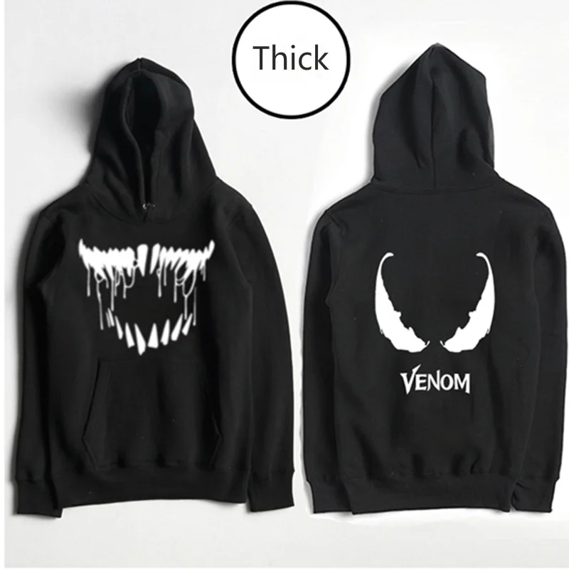 Thick Version S-3XL Venom Tom Hardy, худи супергероя, крутые черно-белые осенне-зимние топы, повседневная флисовая толстовка, пальто с капюшоном для взрослых, плюс бархат - Цвет: Thick Version
